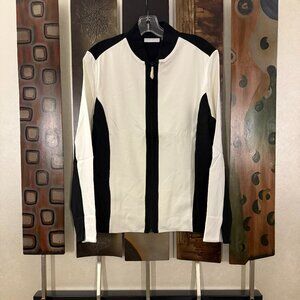 Susan Graver Stunning Black and White zipper front jacket, NEW, Size L